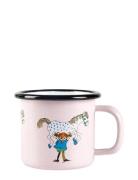 Pippi Langstrømpe Enamel Mug 1,5Dl Pippi And The Horse Rosa