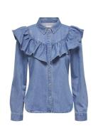 ONLY Onlindigo Ls Frill Dnm Shirt Qyt Noos Blå