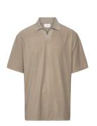 Lindbergh V-Neck Jacquard Polo S/S Beige