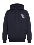 Double A By Wood Wood Wwcass Aa Chest Print Hoodie Marinblå