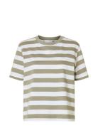 Selected Femme Slfessential Ss Striped Boxy Tee Noos Khaki Green