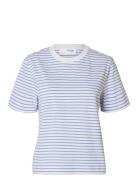 Selected Femme Slfessential Ss Striped Boxy Tee Noos Blå