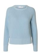 Selected Femme Slfbirla Ls Knit Short O-Neck Blå