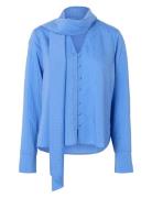 Selected Femme Slflucia Ls Tie Shirt B Blå