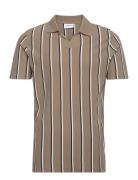 Lindbergh Striped Piqué Polo Shirt S/S Beige