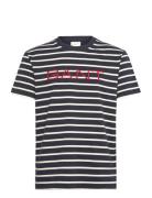 GANT Graphic Striped Ss T-Shirt Marinblå