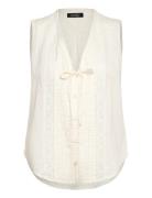 Lauren Ralph Lauren Embroidered Voile Sleeveless Blouse Kräm