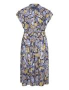 Lauren Women Floral Belted Crepe Dress Blå