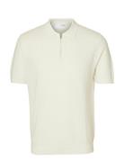 Selected Homme Slhcran Ss Knit Structure Half Zip Polo Kräm