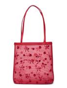 Mango Flower-Embroidered Mesh Bag Röd