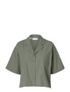 Selected Femme Slfblair Ss Cropped Shirt B Khaki Green