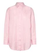 Lauren Ralph Lauren Over Floral-Logo Linen Shirt Rosa