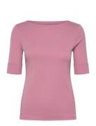 Lauren Ralph Lauren Stretch Cotton Boatneck Tee Rosa
