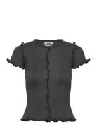Monki Frill-Edge Ribbed Knitted Top Grå