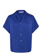 Mango Short-Sleeved Satin Shirt Blå