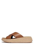 FitFlop F-Mode Espadrille Leather Flatform Cross Slides Brun