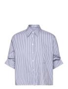 Mango Striped Multi-Position Sleeve Shirt Blå