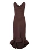 Malina Alia Cowl Neck Ruffled Maxi Dress Brun