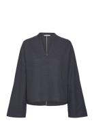 Ahlvar Gallery Nina V-Neck Linen Blouse Marinblå