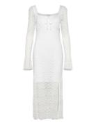 Bubbleroom Square Neck Lace Dress Vit