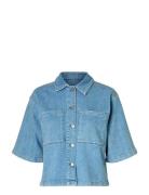 Selected Femme Slfanya 2/4 Short Denim Shirt Blå