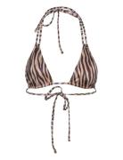 Monki Printed Triangle Halter Bikini Top Brun