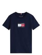 Tommy Hilfiger Tommy Script Flag Print Tee Ss Marinblå