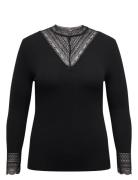 ONLY Carmakoma Cartilde Rib Lace L/S Top Jrs Noos Svart