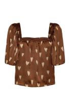 Stella Nova Heart Printed Silk Top Brun