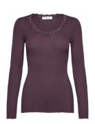 Rosemunde Rwbabette Ls U-Neck Lace T-Shirt Lila
