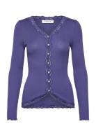 Rosemunde Rwbabette Silk Ls V-Neck Lace Cardi Blå