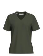 Selected Femme Slfmyessential Ss V-Neck Tee Noos Khaki Green