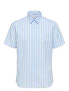 Selected Slhregnew-Linen Shirt Ss Classic W Blå