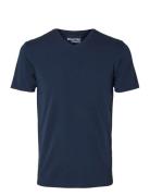 Selected Slhnewpima Ss V-Neck Tee Noos Marinblå