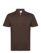 Selected Slhfave Zip Ss Polo Brun