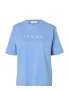 Selected Slfvilja Ss Printed Tee W Blå