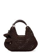 Mango Natural Fibre Shoulder Bag With Flower Charm Brun