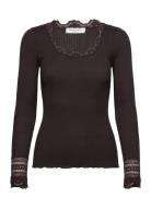 Rosemunde Rwbenita Silk Ls O-Neck Lace T-Shir Brun
