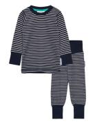 Geggamoja Two Piece Pyjamas Navy Beige Stripe Blå