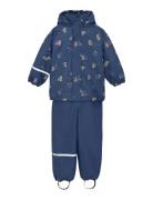 CeLaVi Rainwear Set - Aop, W. Fleece Blå